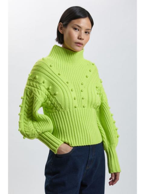 KAREN MILLEN Petite Bobble Detail Balloon Sleeve Cable Knit Viscose Blend Jumper