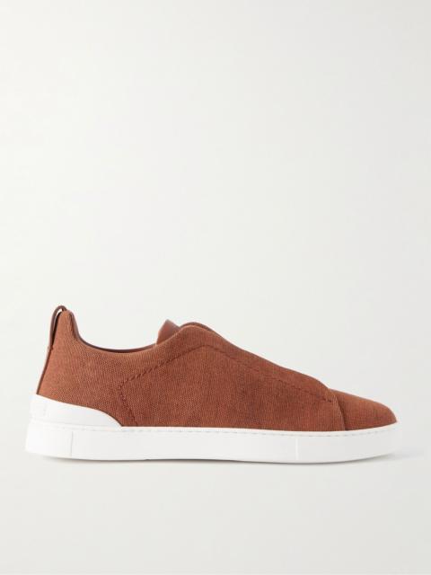 ZEGNA Triple Stitch™ Leather-Trimmed Canvas Slip-On Sneakers Orange