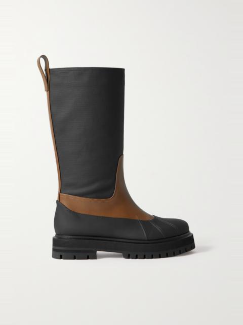 Loro Piana Regent Fishing leather and coated-canvas rain boots