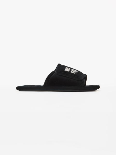 Alexander Wang LANA PADDED VELOUR CRYSTAL LOGO SLIPPERS