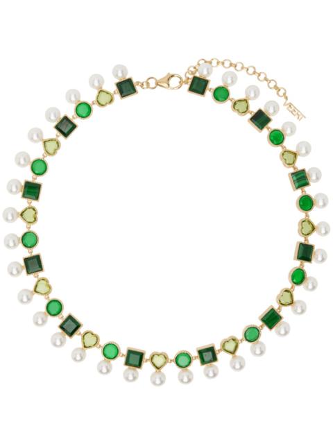 VEERT White & Gold  'The Green Pearl Shape' Necklace
