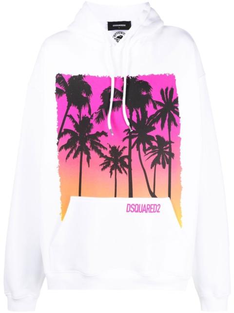 DSQUARED2 palm-tree print cotton hoodie