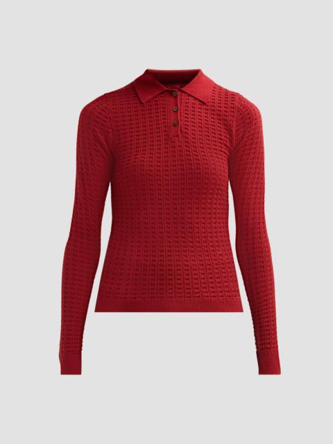 GUEST IN RESIDENCE Women's Cashmere Waffle-Knit Polo Sweater - Carmine