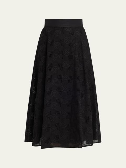 AKRIS Orbit Broderie Anglaise Midi Skirt