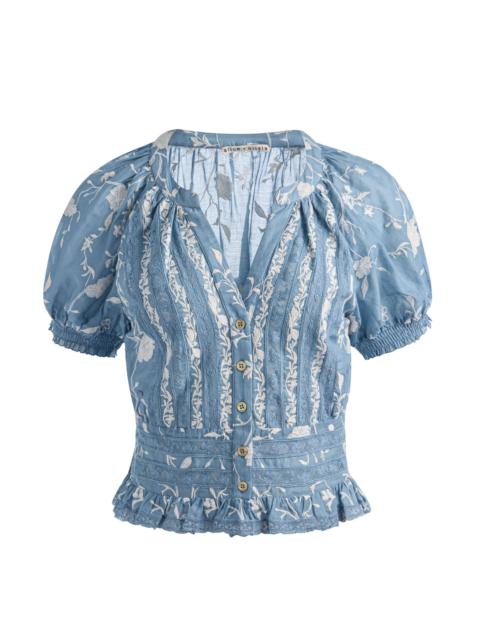 Alice + Olivia KATHRYN LACE TRIM BLOUSE - DEEP DENIM BLUE/VANILLA