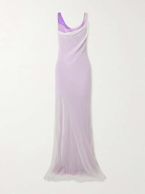 Cowl layered draped silk-georgette maxi dress