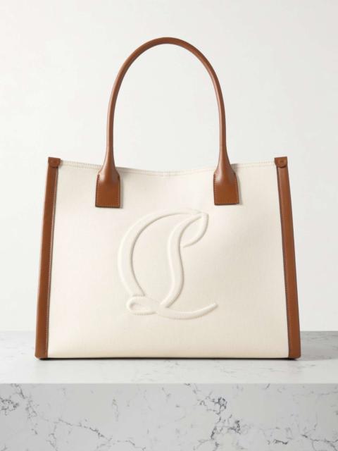 By My Side leather-trimmed embossed cotton-canvas tote