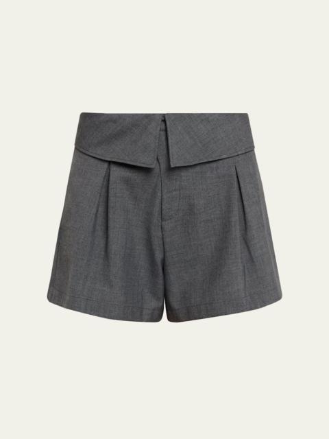 zomer Foldover Waist Pleated A-Line Tailored Shorts