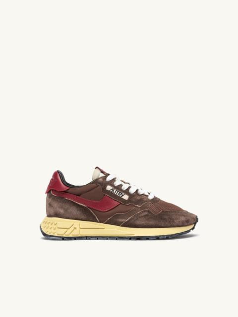 AUTRY REELWIND LOW SNEAKERS IN COFFEE SUGAR AND DEEP CLARET NYLON AND SUEDE