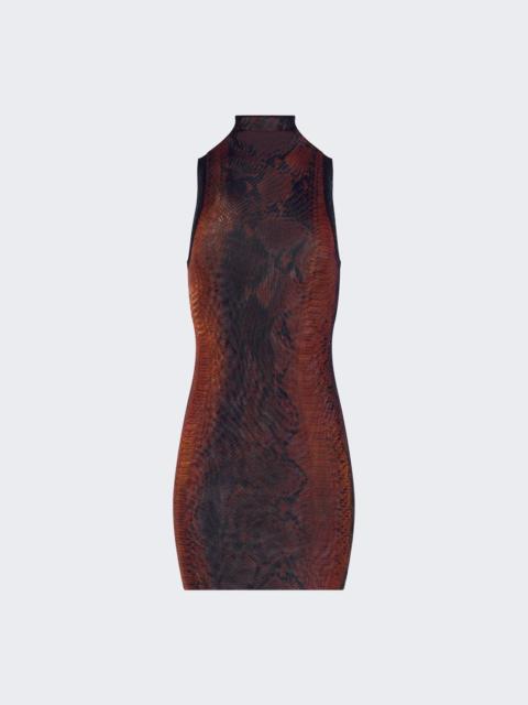 Jean Paul Gaultier Mesh High Neck Short Dress Python Print