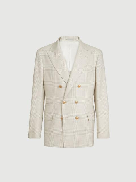 Brunello Cucinelli Virgin wool, silk and linen Prince of Wales one-and-a-half breasted deconstructed blazer with metal