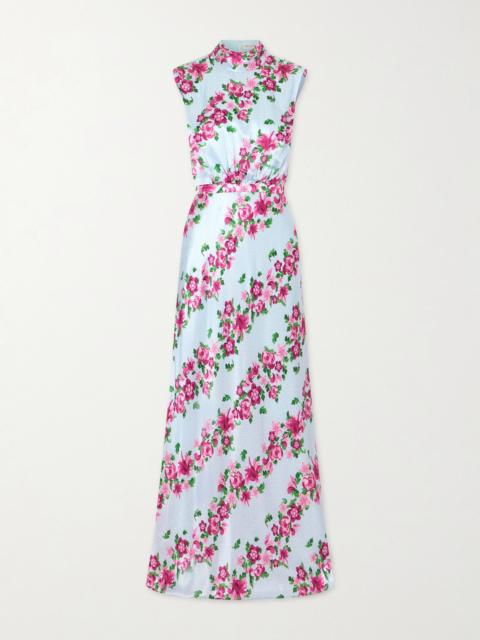 SALONI Fleur Printed Satin Halterneck Gown