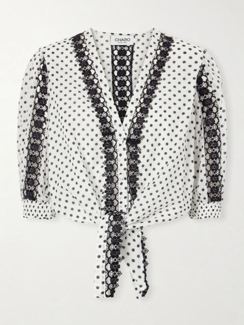 Charo Ruiz Olivar knotted guipure lace-trimmed polka-dot cotton-blend voile blouse White