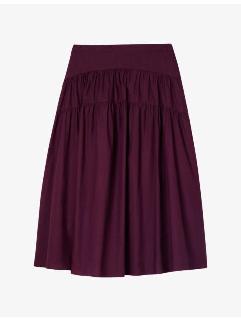 WHISTLES Tiered-Hem Regular-Fit Cotton Midi Skirt