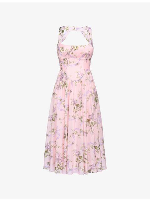 House of CB Minerva Floral-Print Chiffon Midi Sundress