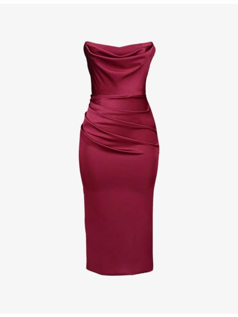 House of CB Santana Strapless Satin Midi Dress