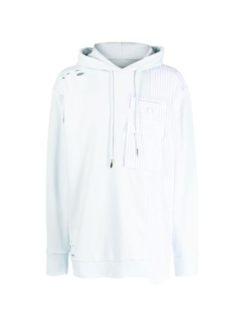 striped-patchwork drawstring hoodie