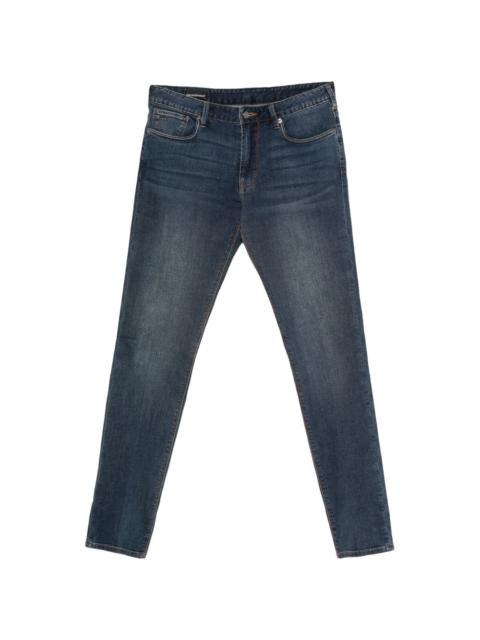 EMPORIO ARMANI faded-effect logo-plaque jeans