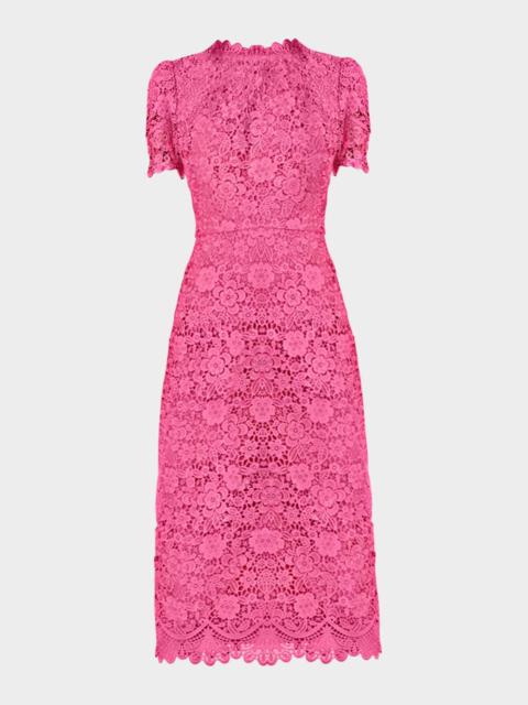 Shoshanna Vivienne Scalloped Floral Lace Midi Dress