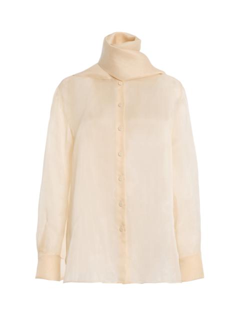 Another Tomorrow Silk-Organza Blouse neutral