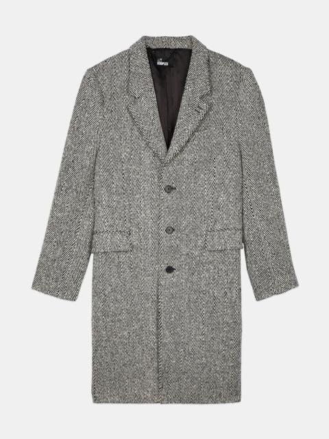 The Kooples LONG BLACK AND WHITE HERRINGBONE COAT