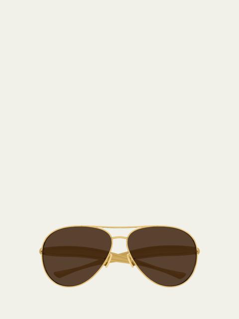 Bottega Veneta Curved Metal Aviator Sunglasses
