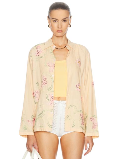 HARAGO Floral Embroidered Shirt