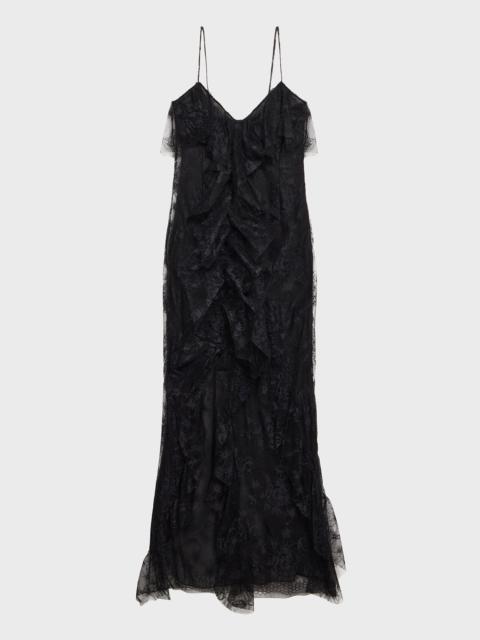 Blumarine LONG LACE DRESS WITH FLOUNCE AND SLIT