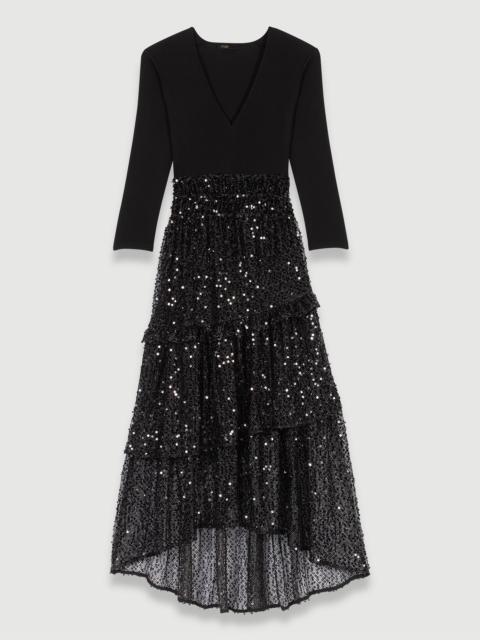 maje Sequin and mesh maxi dress