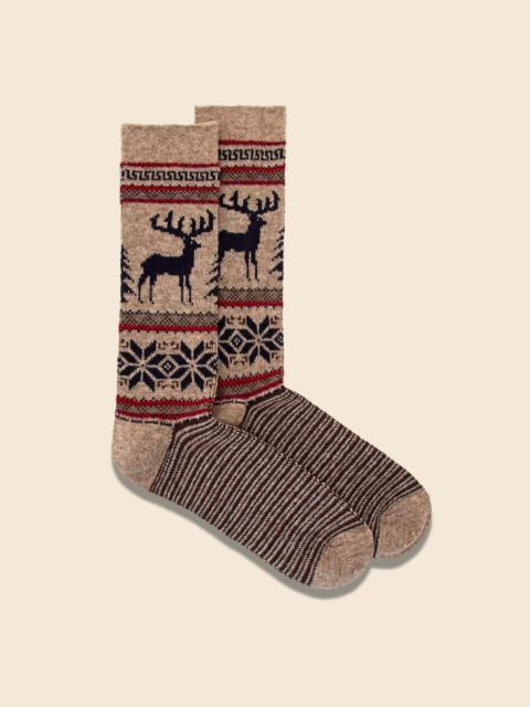 ANONYMOUSISM Wool Deer Snow Jacquard Crew Sock - Beige