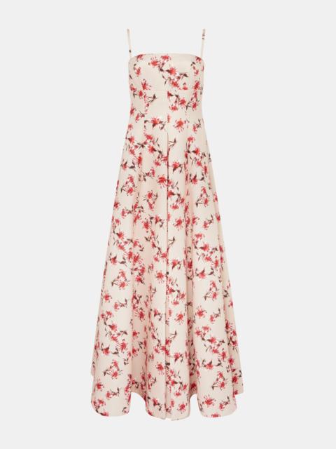 EMILIA WICKSTEAD Oceana Dress in Red Summer Lillies on Pink Taffeta Faille