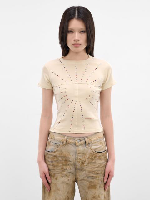 ECKHAUS LATTA Beige Rib-Knit Baby Tee