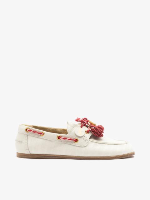 Larroudé Cyprus Boat Shoe Ivory Striped Canva