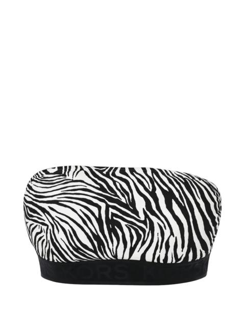 MICHAEL KORS Bandeau zipped-back zebra-print bikini top