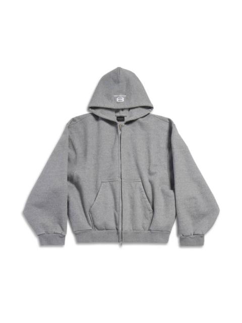 BALENCIAGA Unity Sports Icon Boxy Zip-up Hoodie Large Fit in Grey/white