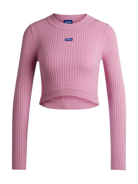 HUGO CROPPED SWEATER WITH BLUE LOGO LABEL