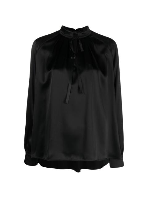 self-tie long-sleeve silk blouse