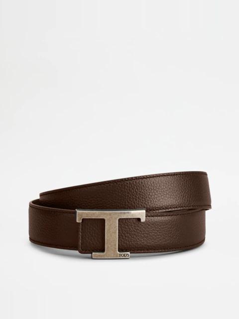 T TIMELESS REVERSIBLE BELT IN LEATHER - BROWN
