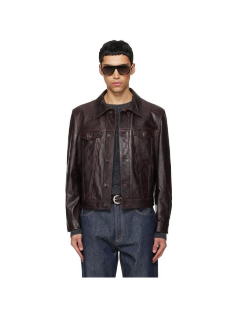 Tonywack Brown Aged Lamb Trucker Leather Jacket