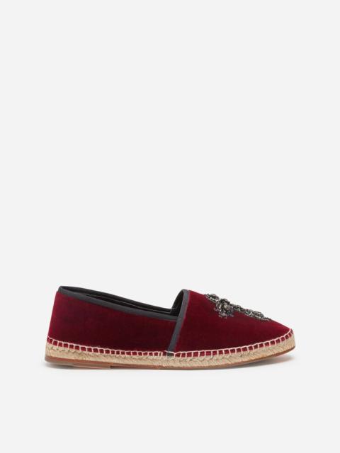 Velvet espadrilles with rope sole and cross embroidery