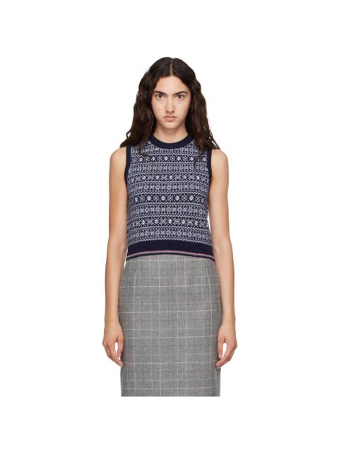 Thom Browne Navy Fairisle Jacquard Wool Sweater