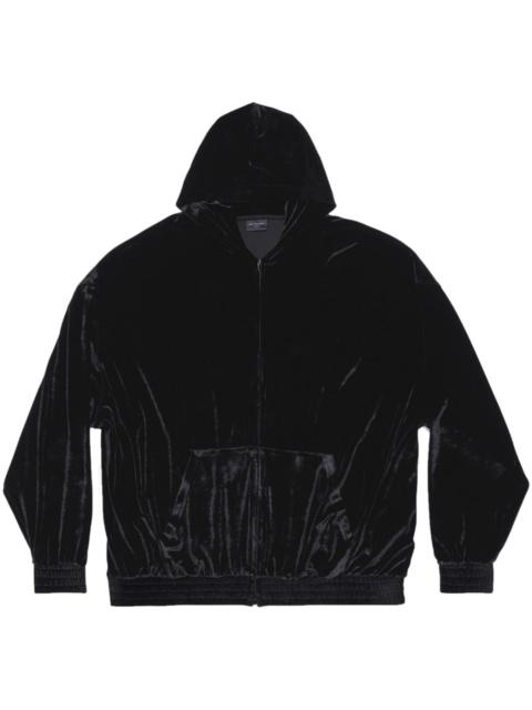 BALENCIAGA logo-embellished velvet zip-up hoodie