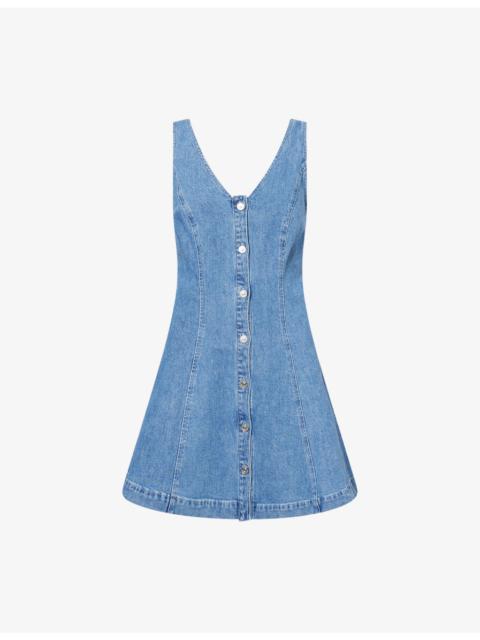 GOOD AMERICAN The Flouncy V-Neck Denim Mini Dress
