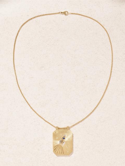 MARIE LICHTENBERG Love You To The Moon Scapular 18-karat Gold, Sapphire And Diamond Necklace