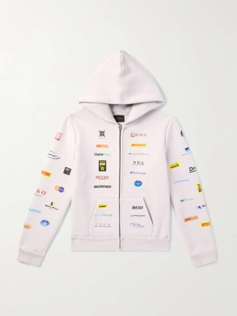 BALENCIAGA Logo-Print Cotton-Blend Jersey Zip-Up Hoodie