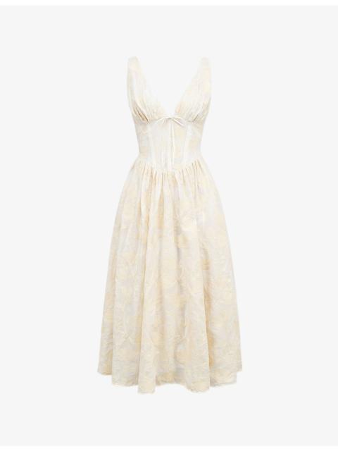 House of CB Emmelina plunge-neck corset stretch cotton-blend midi dress
