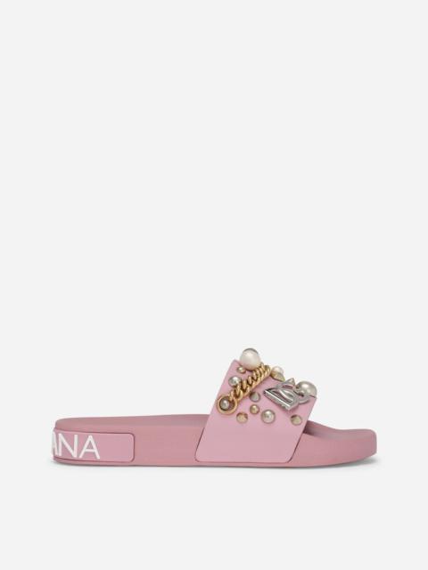 Dolce & Gabbana Rubber beachwear sliders with embroidery