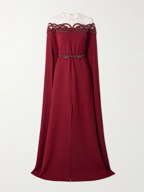 ZUHAIR MURAD Cape-effect embellished cady gown Burgundy
