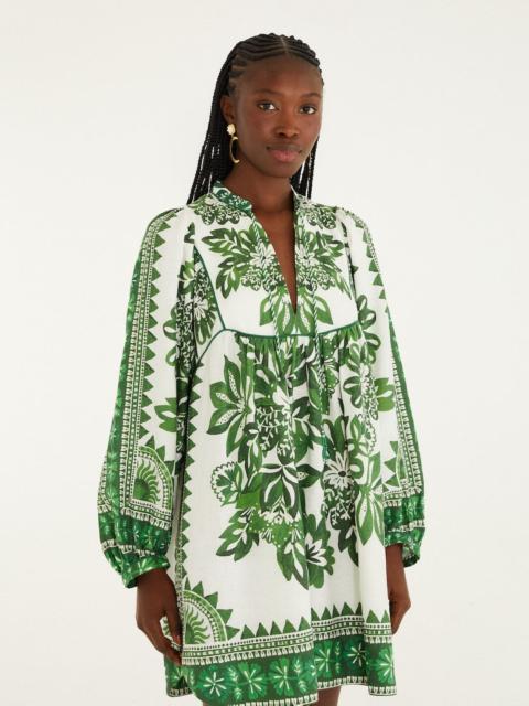 FARM RIO Green Flora Tapestry Lenzing Ecovero Euroflax Mini Dress