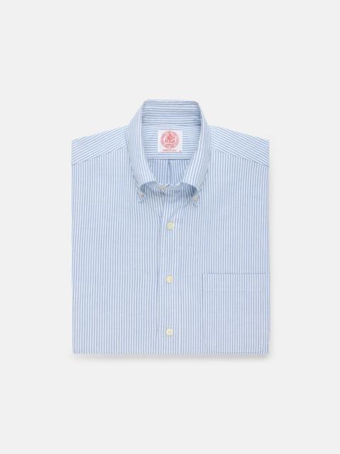 J. PRESS MADE-IN-USA BLUE UNIVERSITY STRIPE OXFORD CLOTH SHORT SLEEVE SPORT SHIRT - CLASSIC FIT
